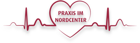 Logo Facharztpraxis im Nordcenter Schwedt Herz mit der Herzschlagsignatur, Farbe Bordeaux